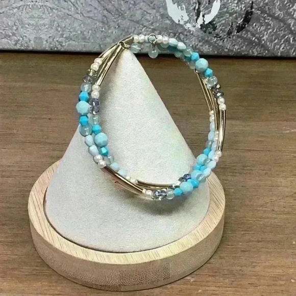 Bracelet Blue Gold and AB - Wrap Bracelet - Picture 1 of 5